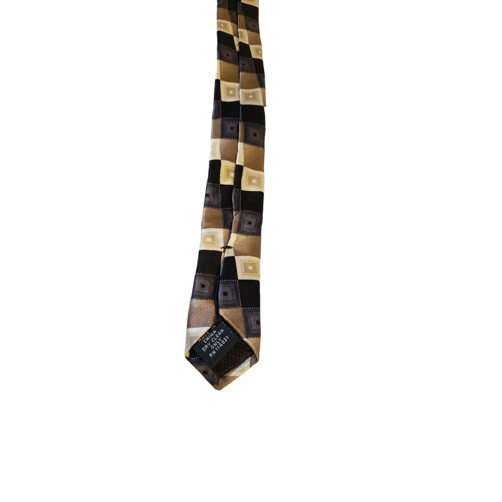 George Black Tan Cream‎ Gradient Squares Geometric Checks Mens Neck Tie Modern
